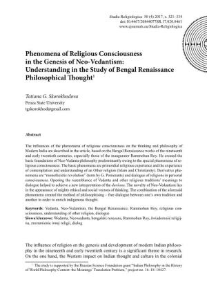 Understanding in the Study of Bengal Renaissance Philosophical Thought1