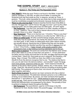 WHO IS GOD?) “Sound Doctrine, in Accordance with the Gospel.” (1Tim1:10-11) by Steven Rodrigue Section 2 - the Trinity and the Hypostatic Union