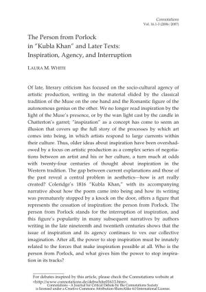 Kubla Khan” and Later Texts: Inspiration, Agency, and Interruption