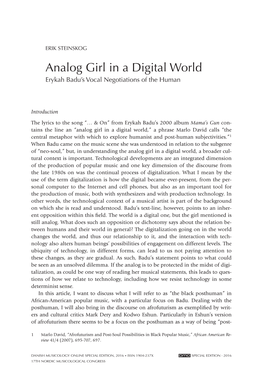 Analog Girl in a Digital World Erykah Badu’S Vocal Negotiations of the Human