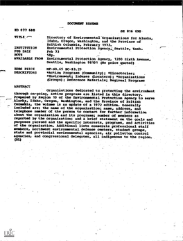 TITLE-0 Directory of Environmental Organizations for Alaska, Idaho, Oregon, Washington, and the Province of British Columbia, February 1973