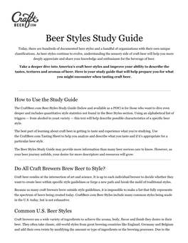 Beer Styles Study Guide