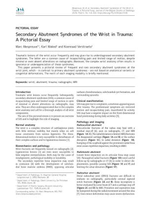 Secondary Abutment Syndromes of the Wrist in Trauma: a Pictorial Essay
