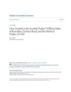 William Mure of Rowallan, Zachary Boyd, and the Metrical Psalter of 1650 Peter Auger Queen Mary University of London
