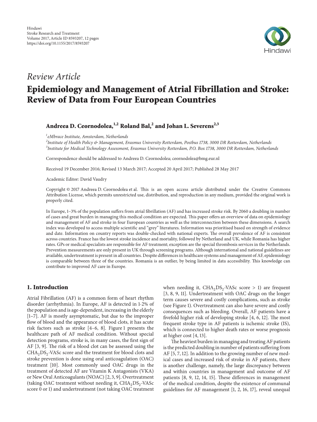 Epidemiology and Management of Atrial Fibrillation and Stroke: Review of Data from Four European Countries