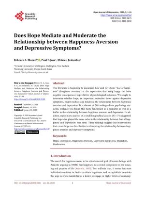 Does Hope Mediate and Moderate the Relationship Between Happiness Aversion and Depressive Symptoms?