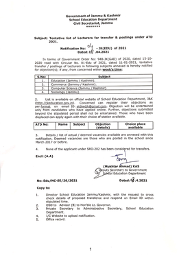 Subject: Education (Jammu Division) Applications Recieved Applicants S.No