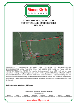 Woodend Farm, Wood Lane Thurstonland, Huddersfield Hd4 6Xa