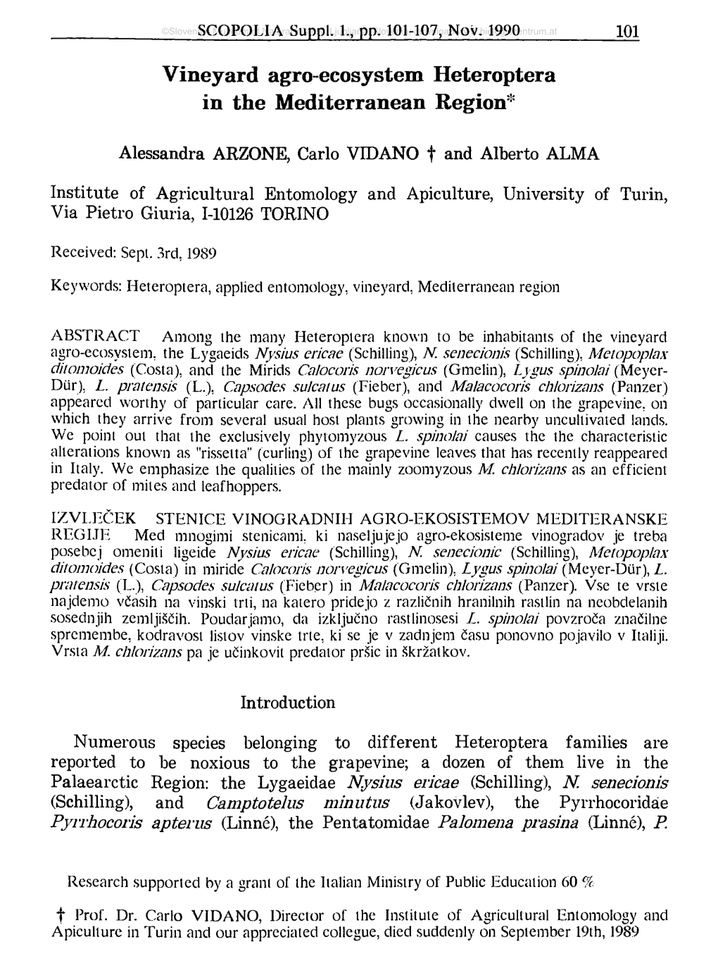 Vineyard Agro-Ecosystem Heteroptera in the Mediterranean Region*