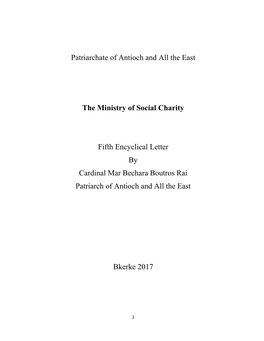 Patriarchate of Antioch and All the East the Ministry of Social Charity