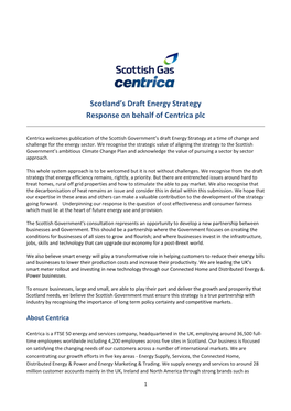 Scotland's Draft Energy Strategy Response on Behalf of Centrica