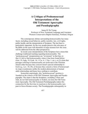 A Critique of Prohomosexual Interpretations of Old Testament Apocypha and Pseudepigrapha