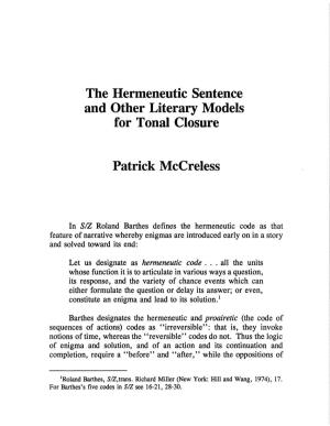 The Hermeneutic Sentence and Other Literary Models for Tonal Closure