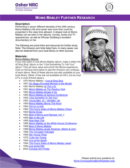 Moms Mabley Further Research