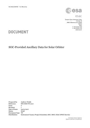 SOC-Provided Ancillary Data for Solar Orbiter