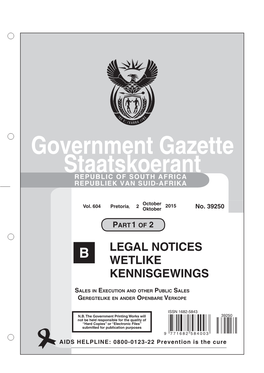 Government Gazette Staatskoerant REPUBLIC of SOUTH AFRICA REPUBLIEK VAN SUID-AFRIKA