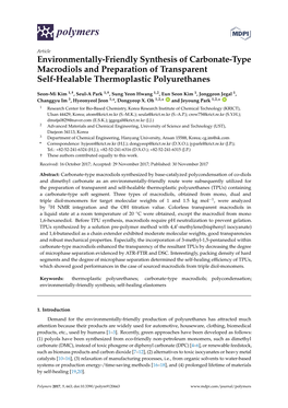 Environmentally-Friendly Synthesis of Carbonate-Type Macrodiols and Preparation of Transparent Self-Healable Thermoplastic Polyurethanes