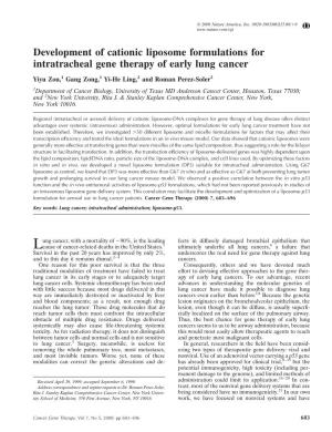 Development of Cationic Liposome Formulations for Intratracheal Gene Therapy of Early Lung Cancer