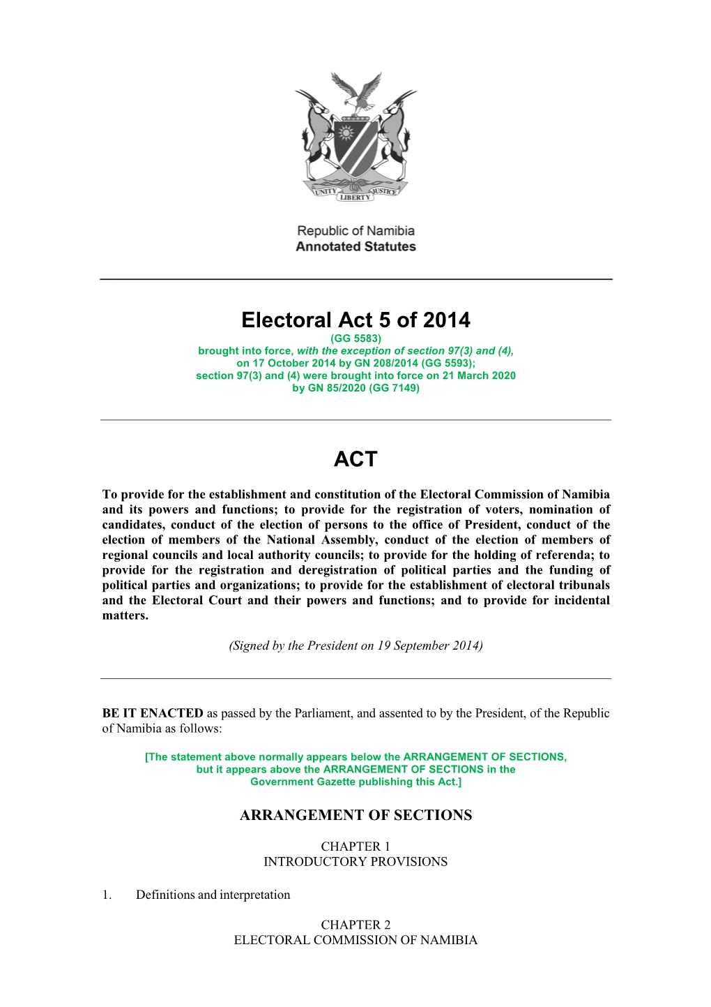 Electoral Act 5 of 2014