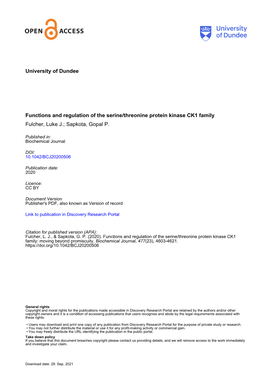 University of Dundee Functions and Regulation of the Serine/Threonine