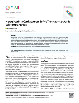 Nitroglycerin in Cardiac Arrest Before Transcatheter Aortic Valve Implantation