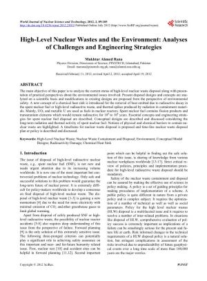 High-Level Nuclear Wastes and the Environment: Analyses of Challenges and Engineering Strategies