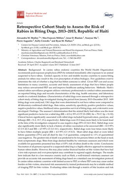 Retrospective Cohort Study to Assess the Risk of Rabies in Biting Dogs, 2013–2015, Republic of Haiti