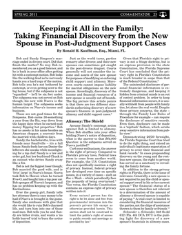 Keeping It All in the Family: Taking Financial Discovery from the New Spouse in Post-Judgment Support Cases by Ronald H