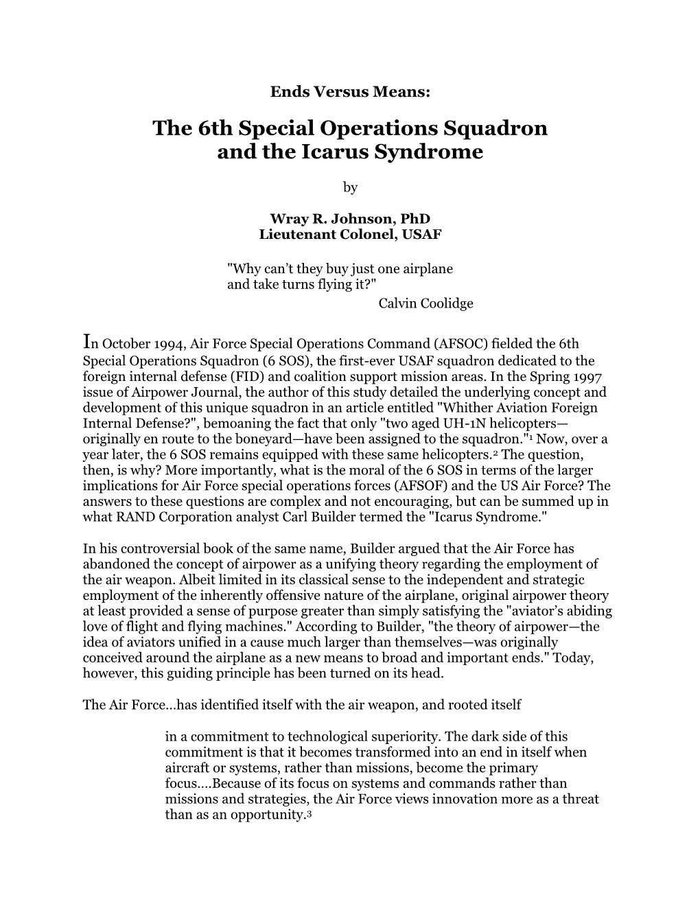 The 6Th Special Operations Squadron and the Icarus Syndrome