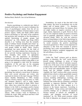 Positive Psychology and Student Engagement Barbara Buck, Sheila R