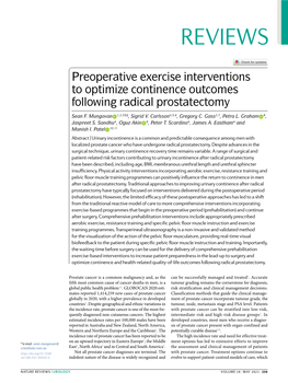 Preoperative Exercise Interventions to Optimize Continence Outcomes Following Radical Prostatectomy