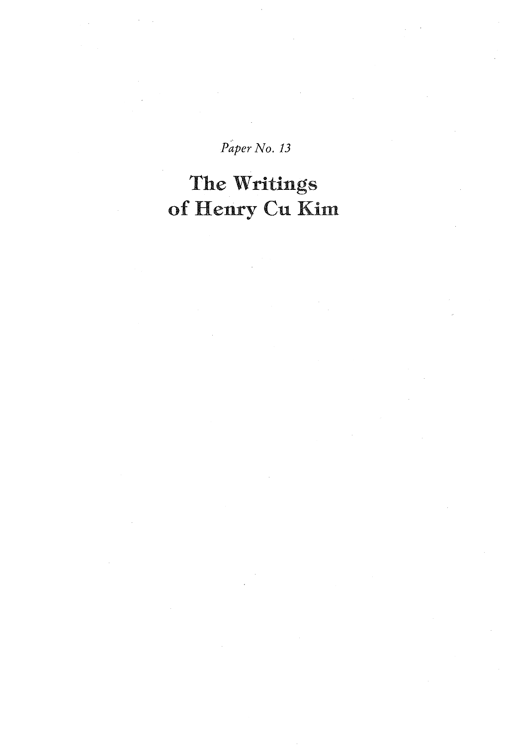 The Writings of Henry Cu