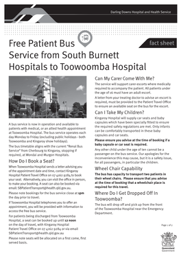 Free Patient Bus Service from South Burnett to Toowoomba Hospital