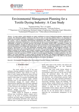 Environmental Management Planning for a Textile Dyeing Industry: a Case Study