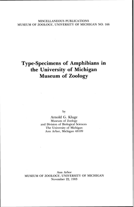 Type-Specimens of Amphibians in the University of Michigan Museum of Zoology