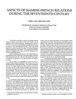 Aspects of Siamese-French Relations During the Seventeenth Century