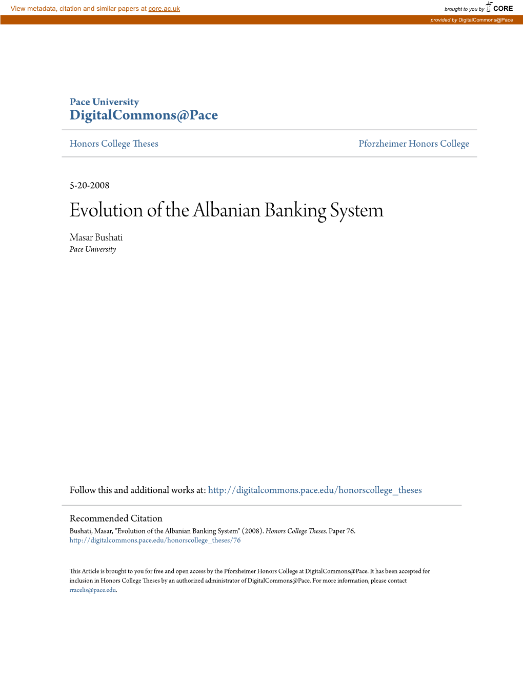 Evolution of the Albanian Banking System Masar Bushati Pace University