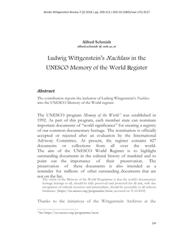 Ludwig Wittgenstein's Nachlass in the UNESCO Memory of the World