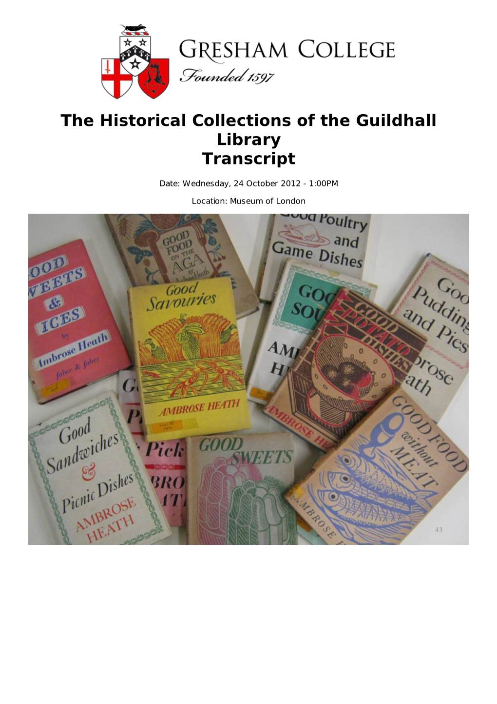 The Historical Collections of the Guildhall Library Transcript