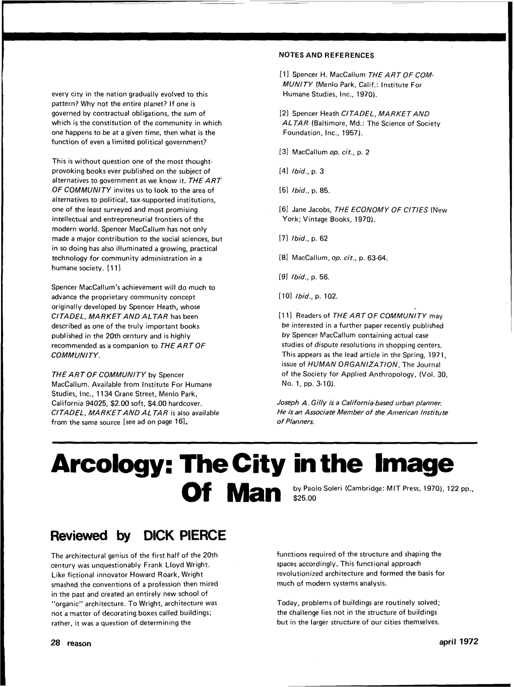 Arcology: the City in the Image by Paolo Soleri (Cambridge: MIT Press, 1970),122 Pp., of Man $25.00