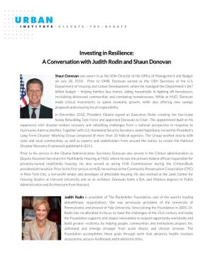 Investing in Resilience: a Conversation with Judith Rodin and Shaun Donovan