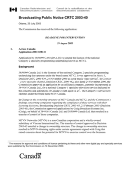 Broadcasting Public Notice CRTC 2003-40