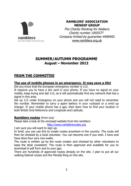 SUMMER/AUTUMN PROGRAMME August – November 2012