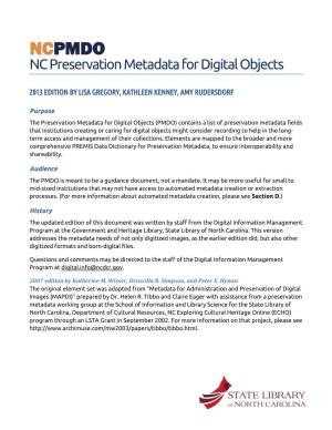 NC Preservation Metadata for Digital Objects