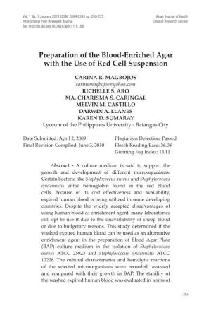 Preparation of the Blood-Enriched Agar with the Use of Red Cell Suspension