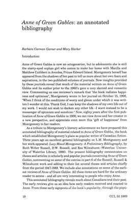 Anne of Green Gables: an Annotated Bibliography