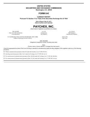 PAYCHEX, INC. (Exact Name of Registrant As Specified in Its Charter)