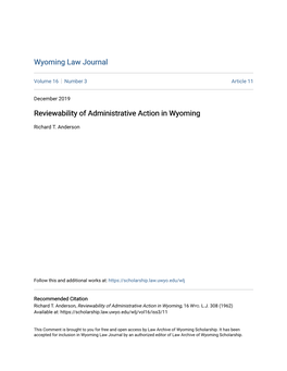 Reviewability of Administrative Action in Wyoming