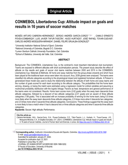 CONMEBOL Libertadores Cup: Altitude Impact on Goals and Results in 16 Years of Soccer Matches