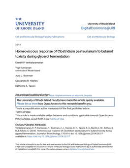 Homeoviscous Response of Clostridium Pasteurianum to Butanol Toxicity During Glycerol Fermentation